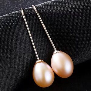•Minimalist 925 Sterling Silver Drop Earrings Real Natural Freshwater Pearls